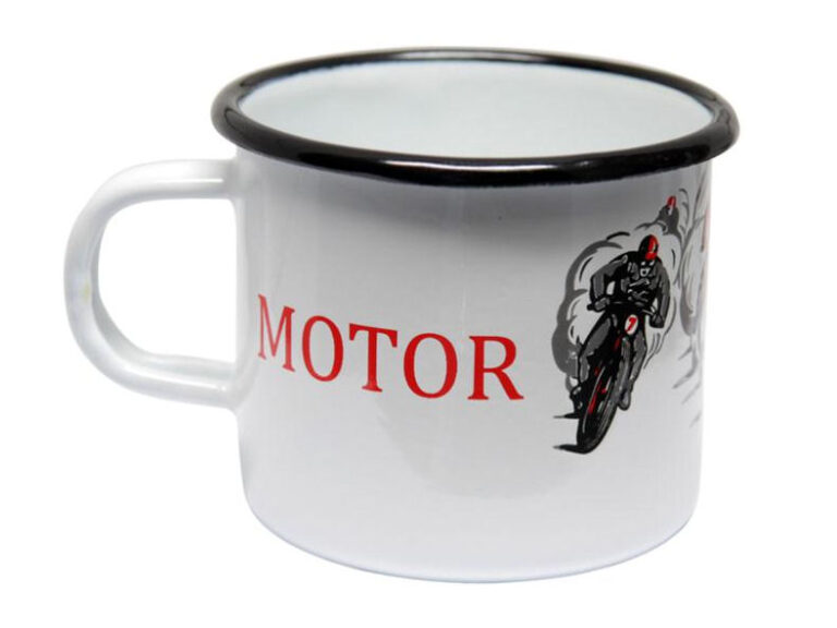 Emaille beker met opdruk Motor Racing