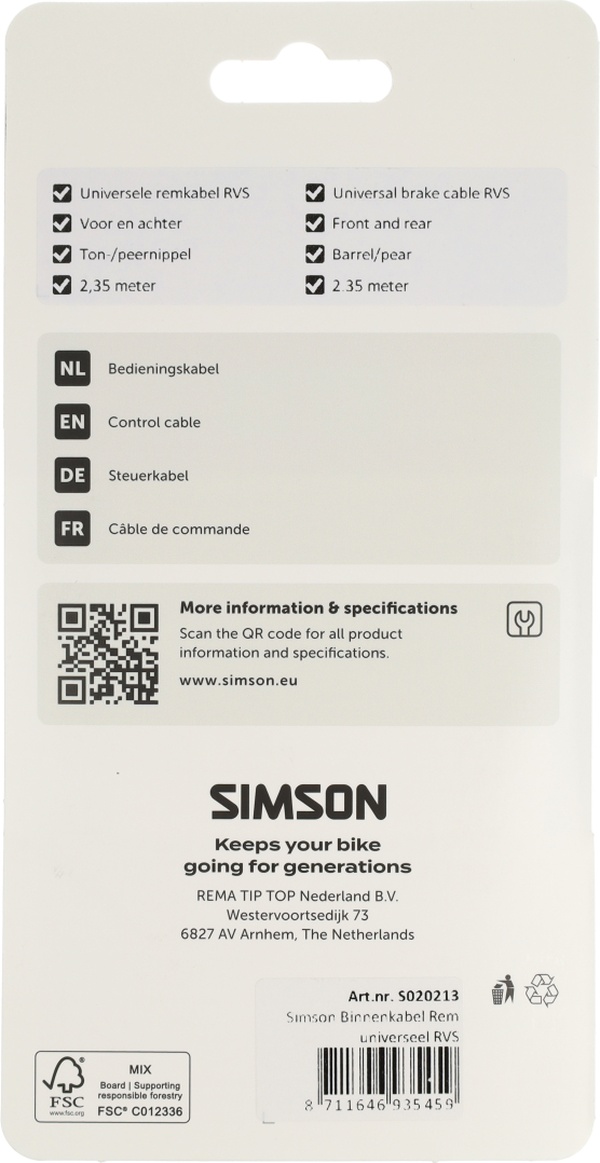 Binnenkabel Simson rem universeel RVS - Afbeelding 2