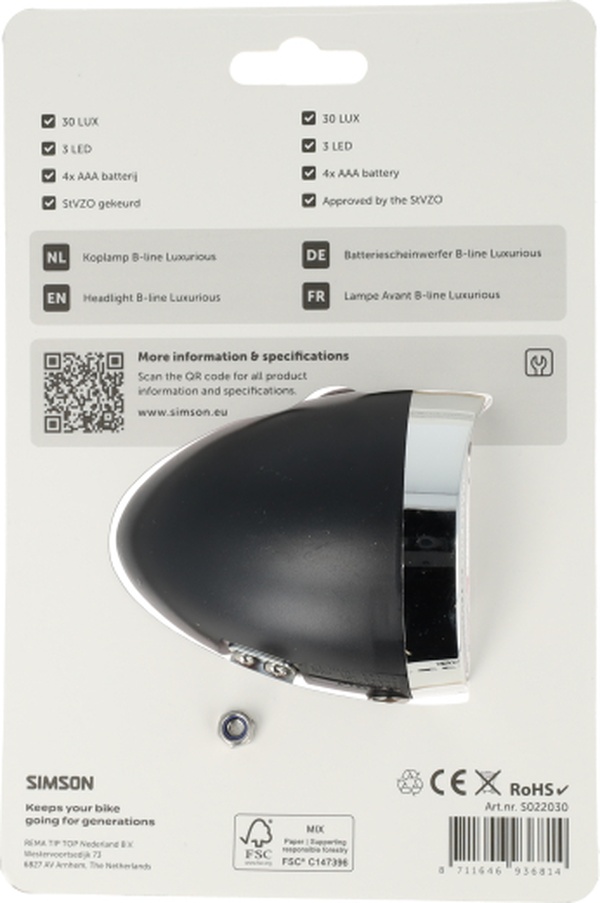 Koplamp Simson batterij classic luxurious - zwart - Afbeelding 3