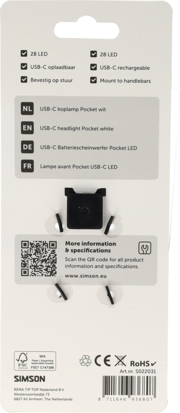 Koplamp LED Simson Pocket USB-C - wit - Afbeelding 2