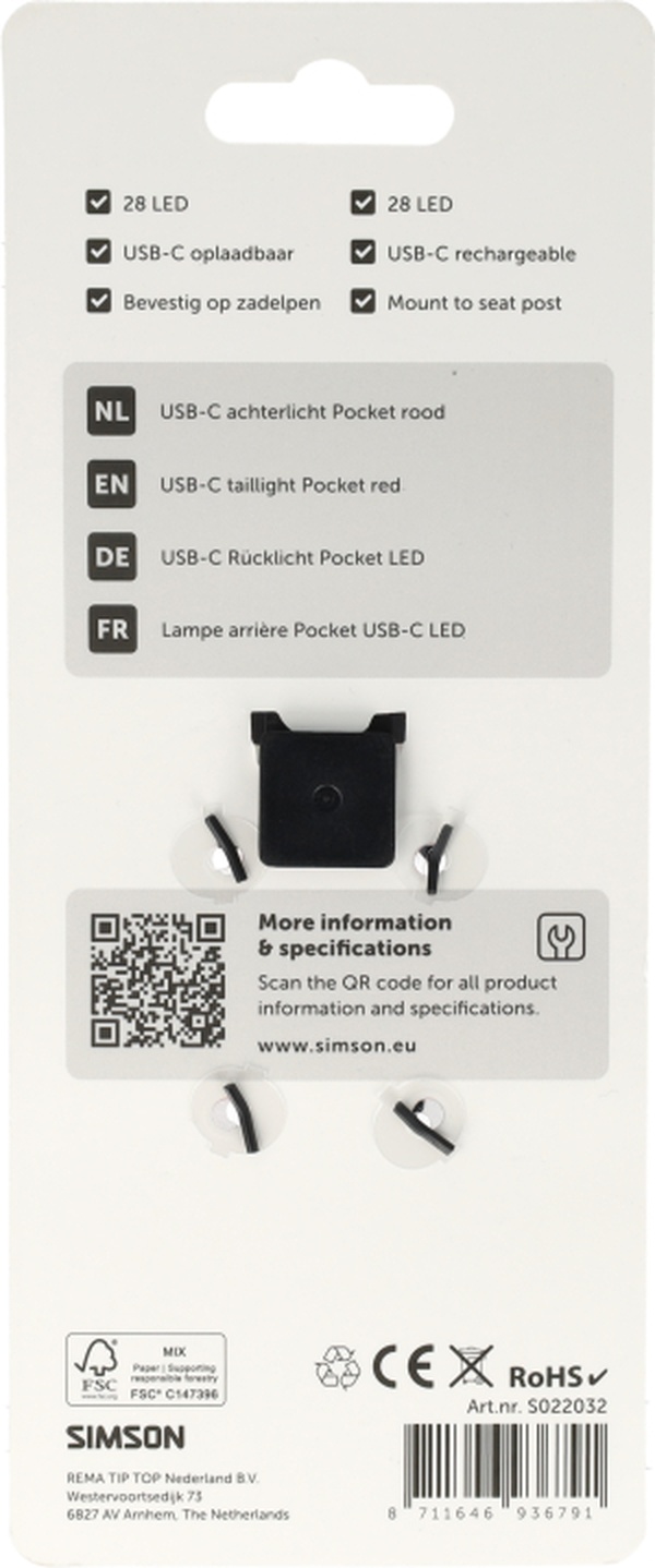 Achterlicht Simson USB-C LED Pocket - Rood - Afbeelding 3