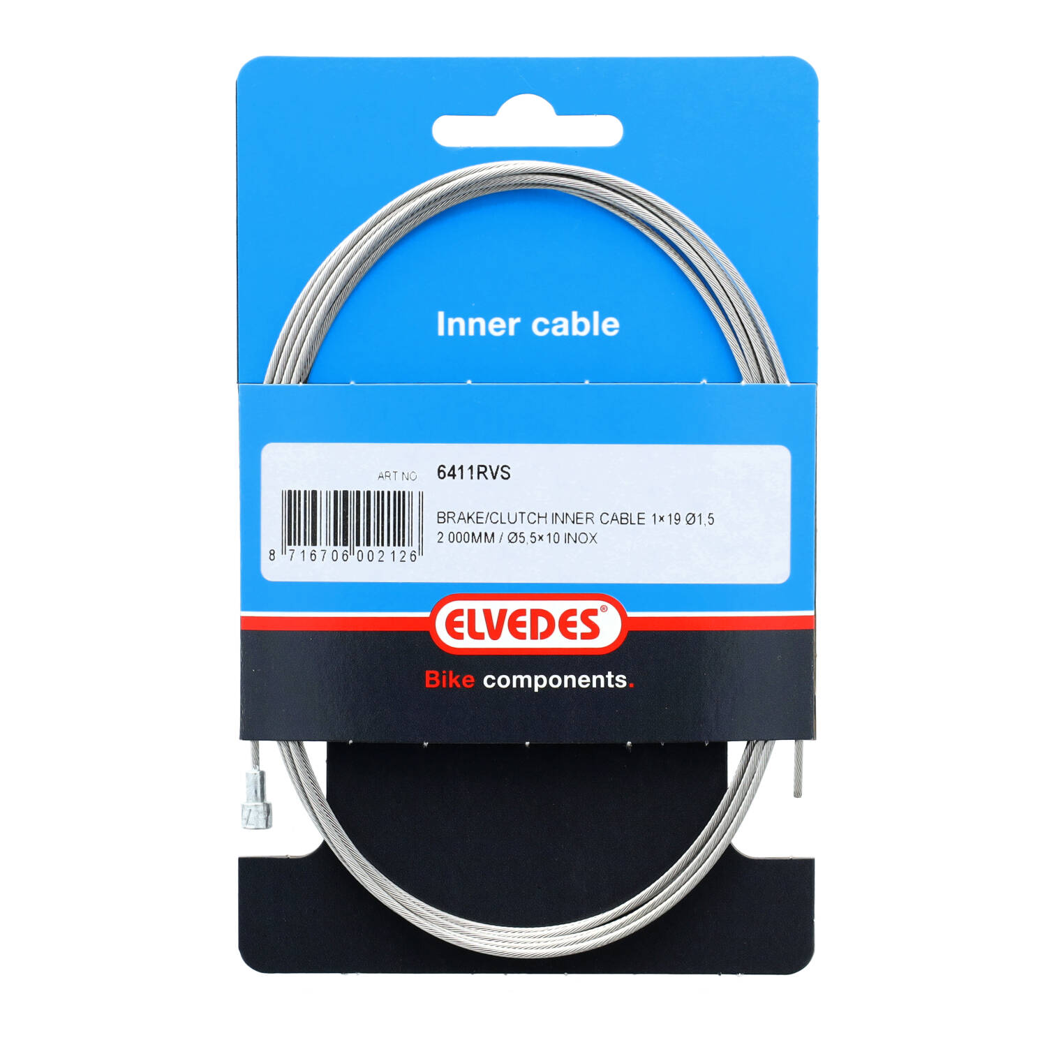 Elvedes rembinnenkabel RVS 19dr 1.5mm met V-nippel 2000mm