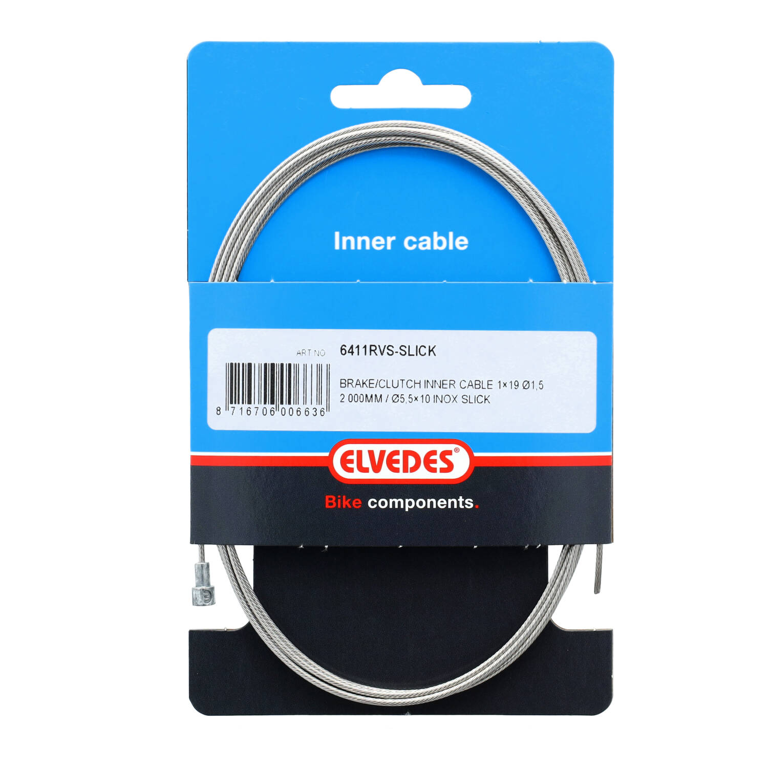 Elvedes rembinnenkabel RVS ex glad 1.5mm V-nippel 2000mm