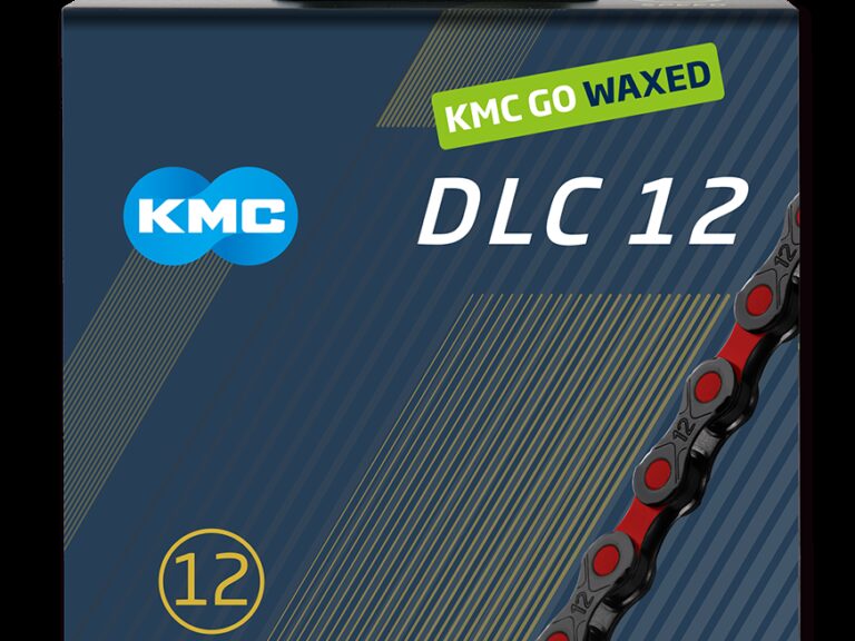 KMC ketting DLC12 black/red 126s waxed