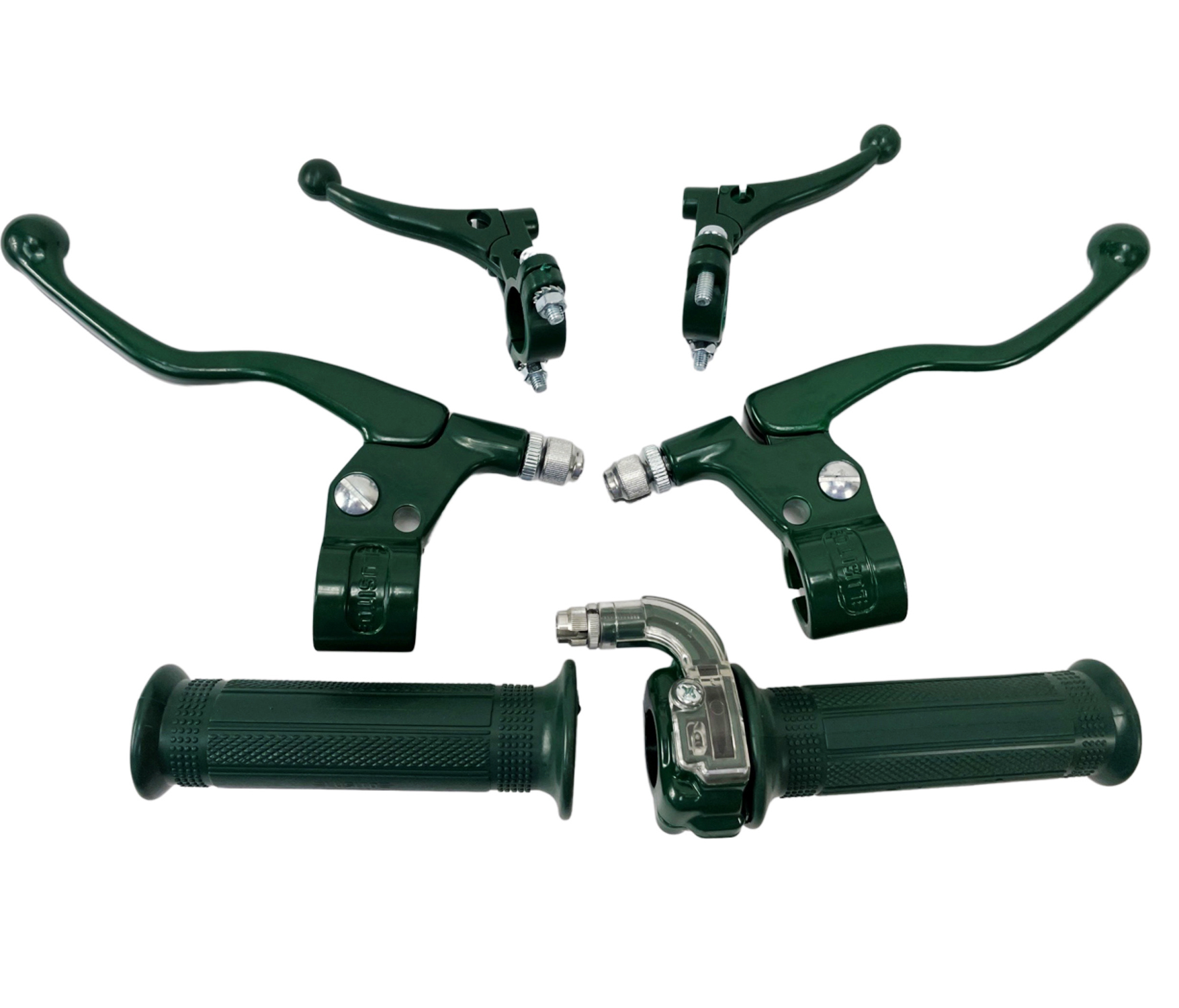 Universeel Puch Maxi Tomos Bromfiets Complete Hendel Set Groen - Lusito Remhevels / Choke / Start Hendels En Targa Snelgas Groen Handvat Compleet Exclusive Puch Moss Green Edition Handel Stuur