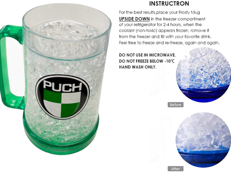 PUCH MAXI MS MV MONZA UNIVERSEEL Mok / bierpul / beker / frosty mug   - 450 ML dubbelwandig - Ideaal op warme dagen en bierfeesten - plaats in de vriezer 2 - 3 uur en de mok is ijskoud (zie bijgevoegde handleiding) freezing gel - 