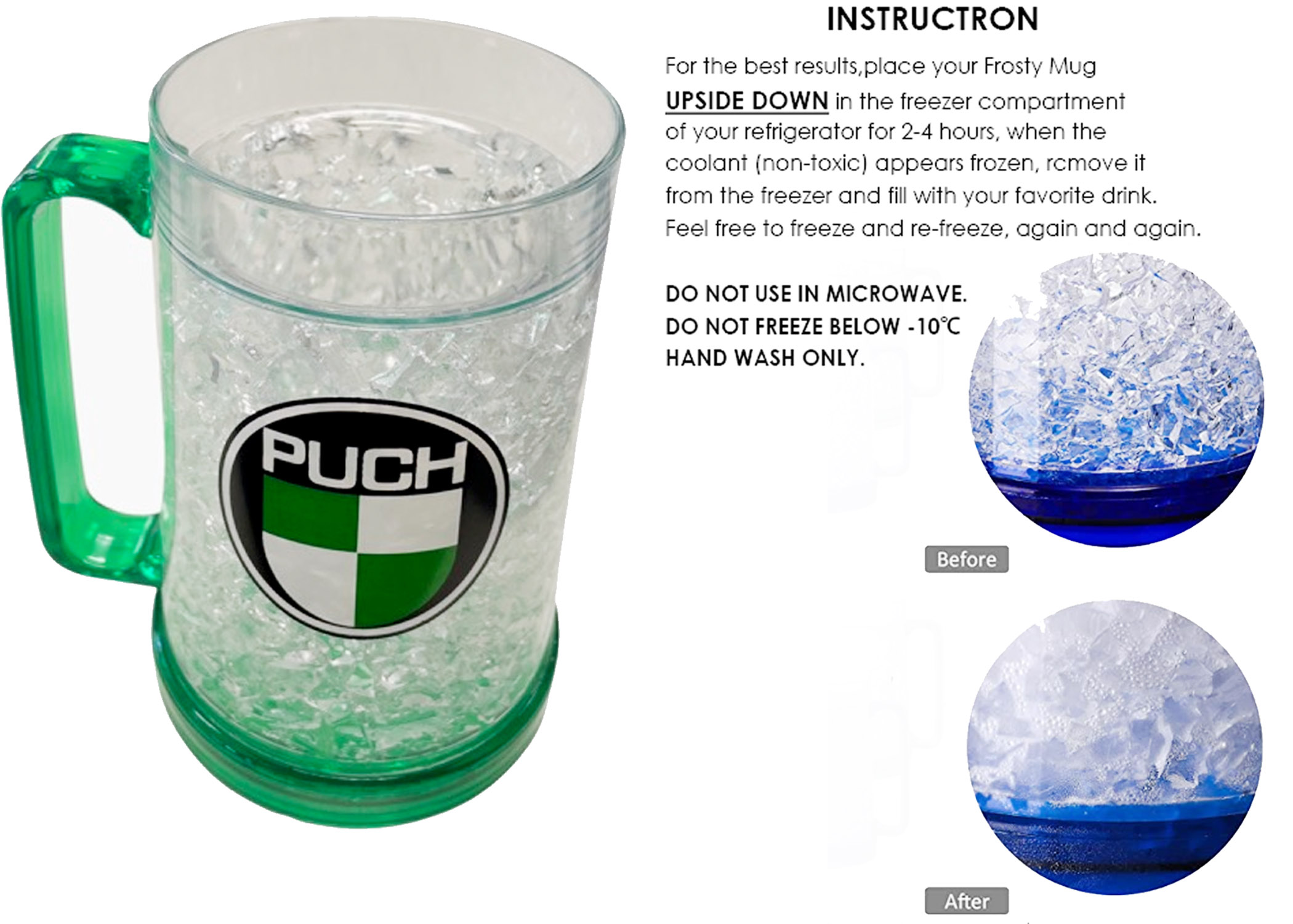 PUCH MAXI MS MV MONZA UNIVERSEEL Mok / bierpul / beker / frosty mug - 450 ML dubbelwandig - Ideaal op warme dagen en bierfeesten - plaats in de vriezer 2 - 3 uur en de mok is ijskoud (zie bijgevoegde handleiding) freezing gel -
