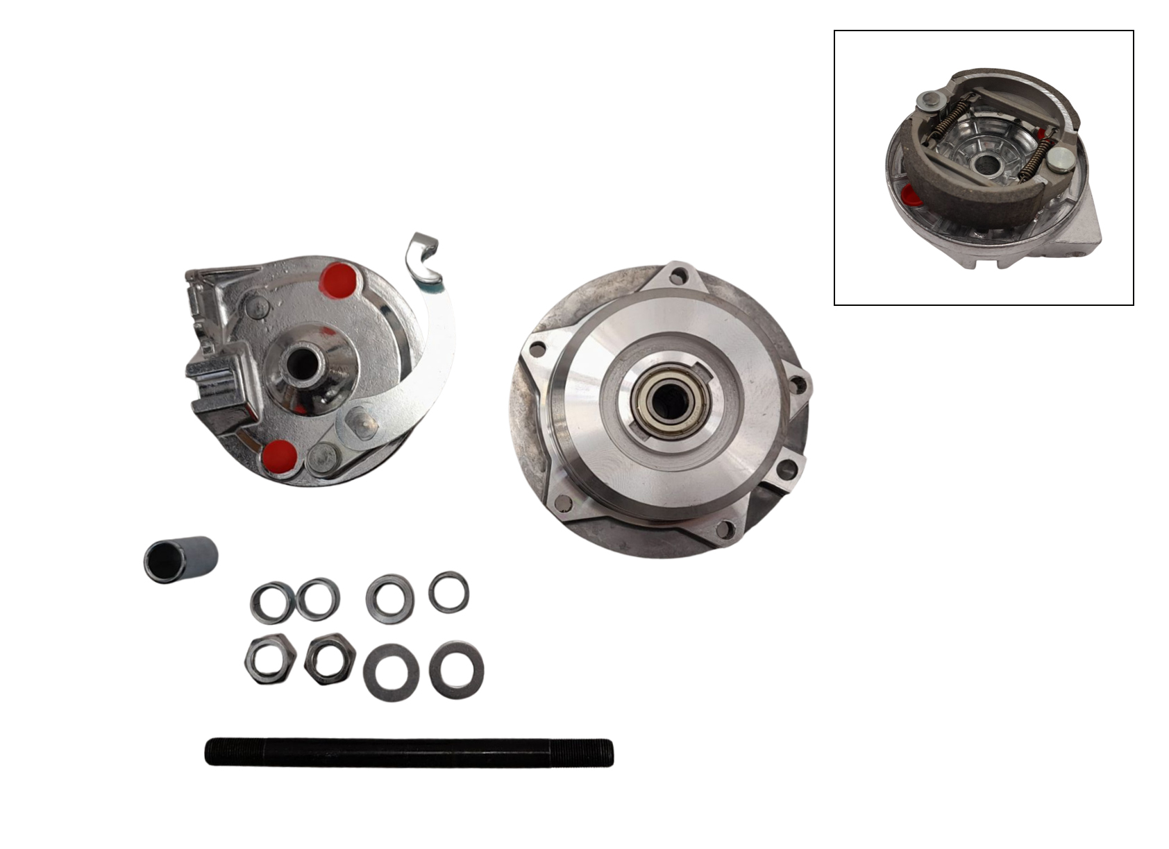 Puch Maxi stervelg naaf met remplaat 12mm Puch Maxi compleet voor voorwiel met remsegmenten X30 leleu