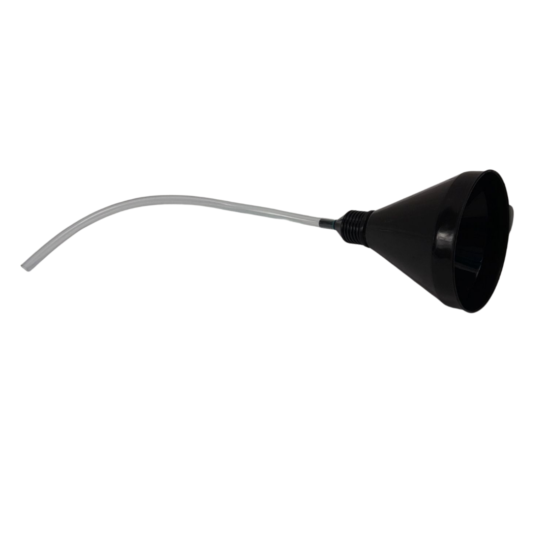 Universeel kunststof trechter zwart met filter 40cm flexibele slang