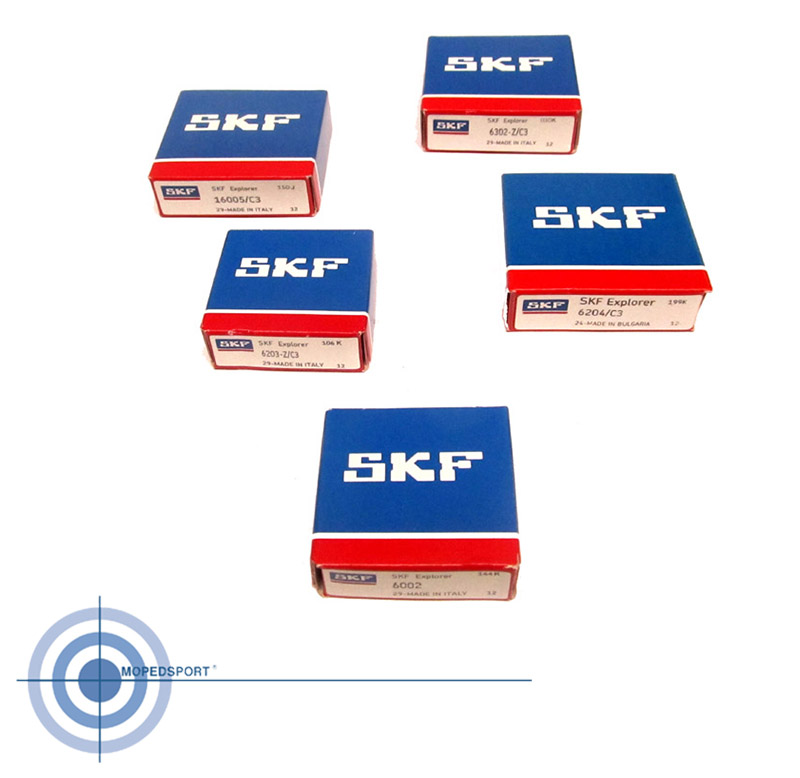 Skf/bromfiets Ks50 517 529 530 Bloklagerset Cpl. Waterkoeling Lc Ks50 Skf 4v - 5v 4 Versn / 5 Versn. 1x 16005c3 1x 6002 1x6203zc3 1x6204c3 1x 6302zc3