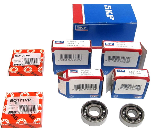 Skf/kreidler Nsk Set Motorlagers Cpl. Kreidler 3/4/5 Versn. /v. Versnellingen (2xbo17 Kunstof, Nsk, 1x 6201/c3, 1x6202/c3, 1x6004/c3, 1x6302/c3) Lager Lagerset