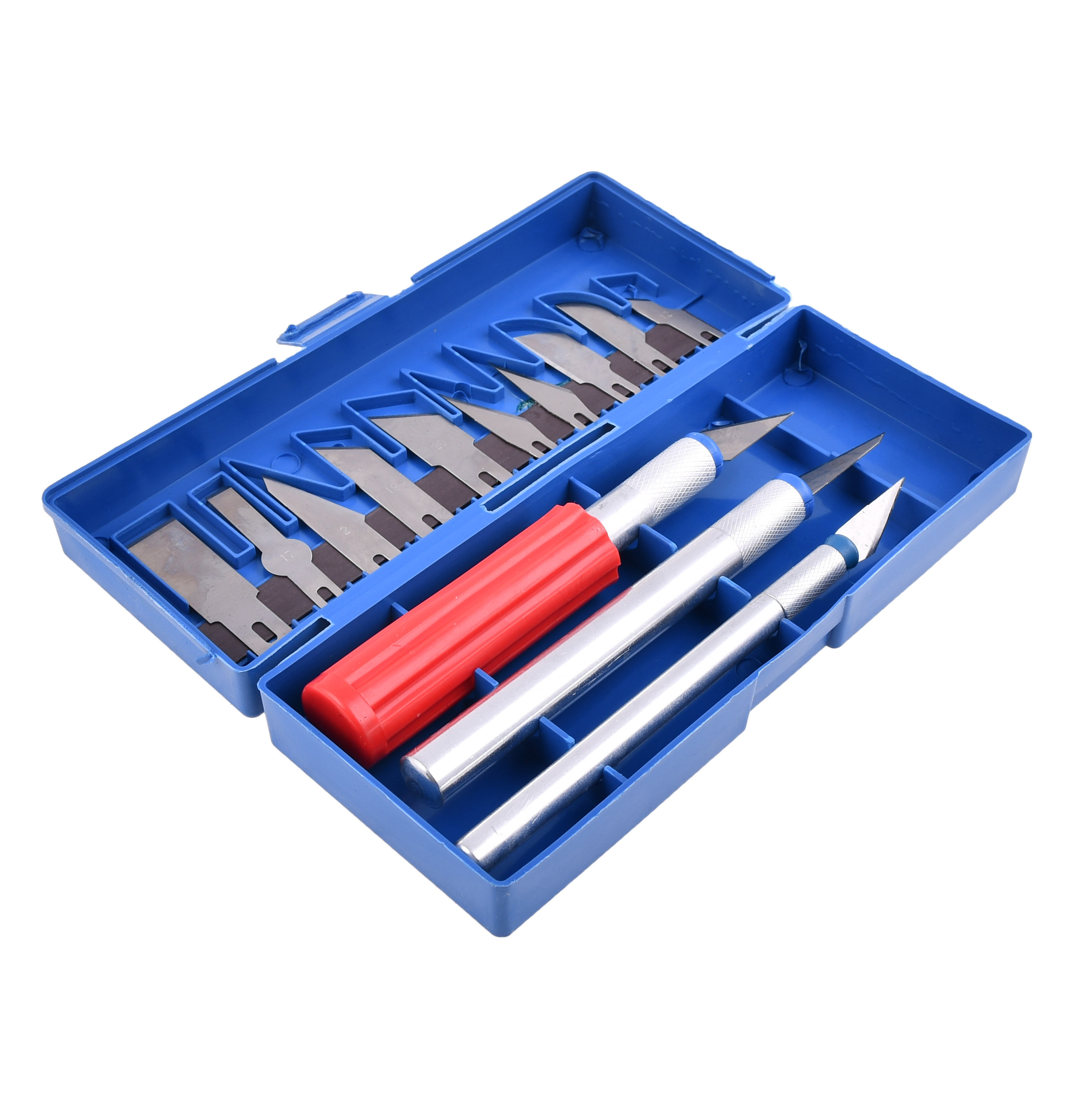 Universeel Messen- En Scalpelset Voor Pakkingen 13-delige Set: 3 Handgrepen - 11 Scalpels En 2 Platte Beitels