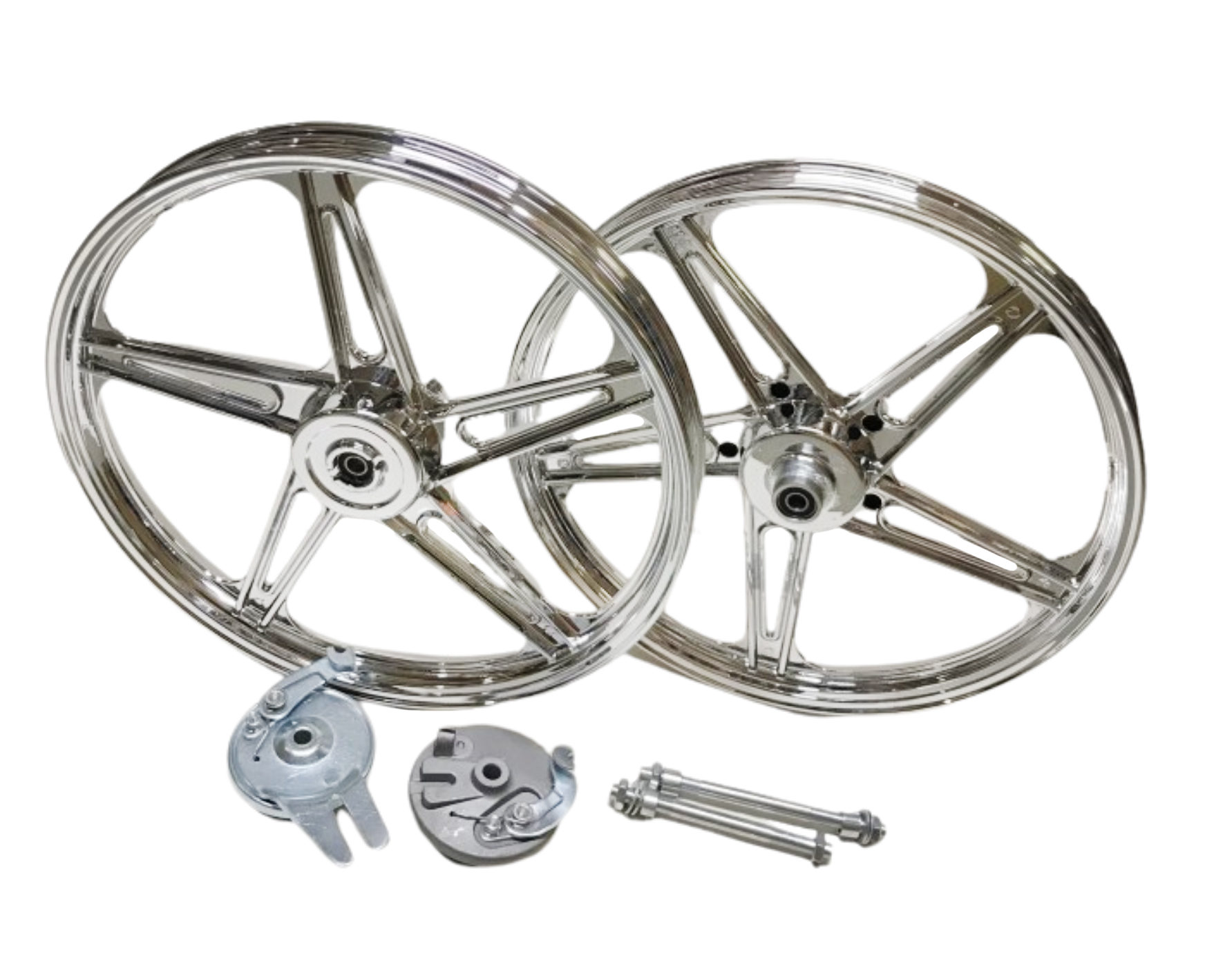PUCH MAXI PEUGEOT 103 Velgenset 17 inch compleet model Bernardi chroom passend voor Peugeot 103 MVL (passend maken voor andere merken) PUCH MBK - 17 x 1.6 velg inclusief 12mm assen en ankerplaat