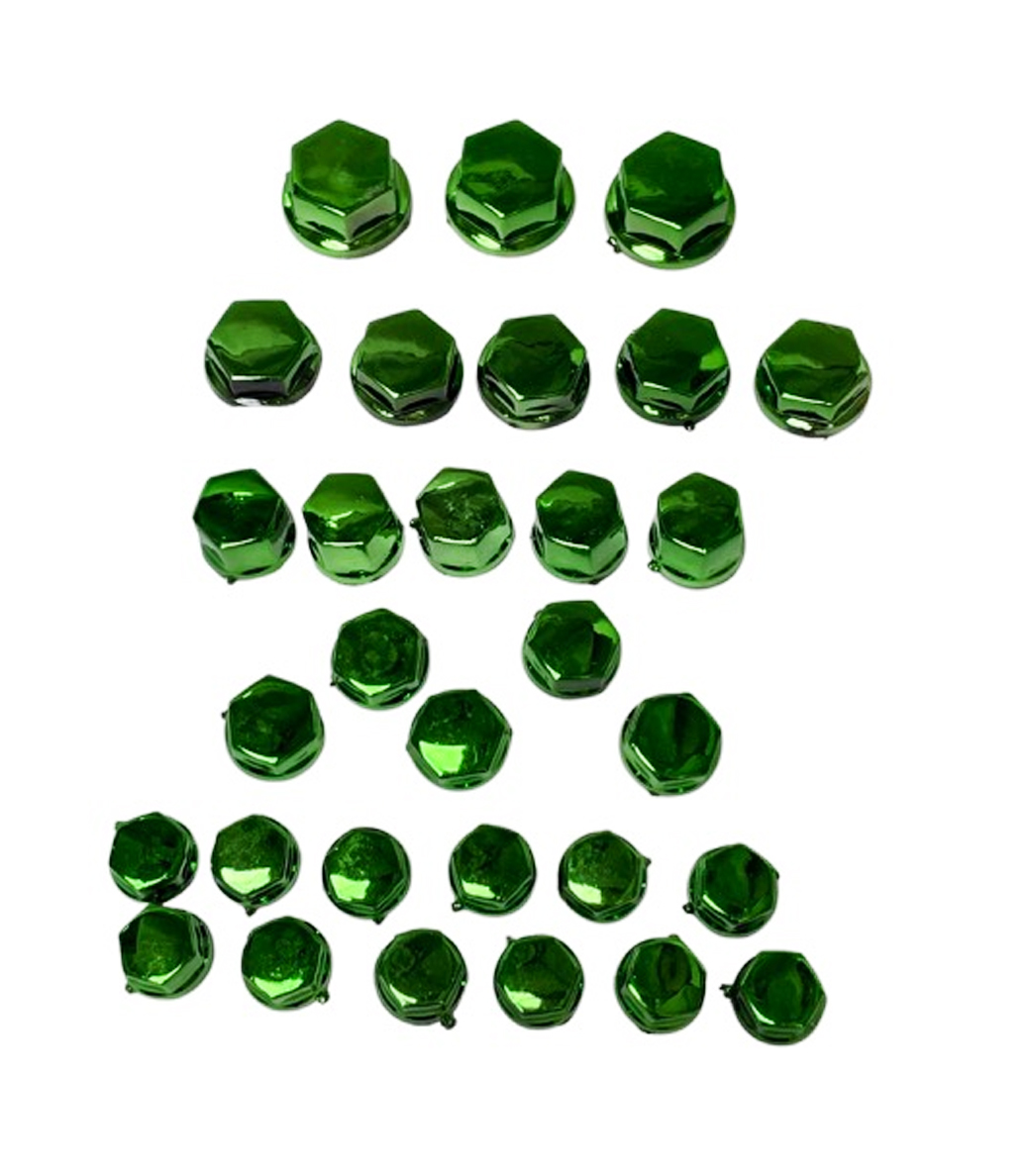 Set dopmoerkappen groen chroom glans M8 M10 M12 M14 universeel