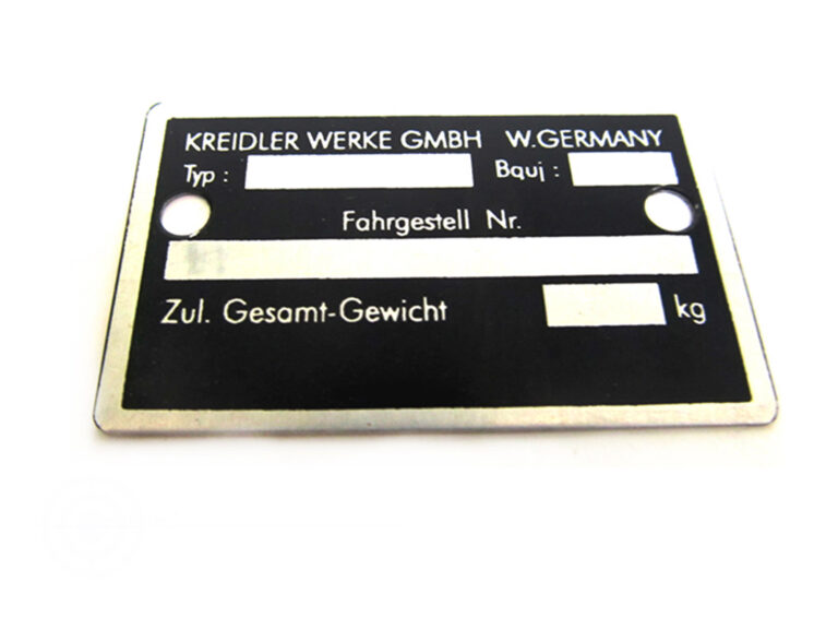 Kreidler typeplaatje zwart aluminium met zilverkleurige rand nieuw model