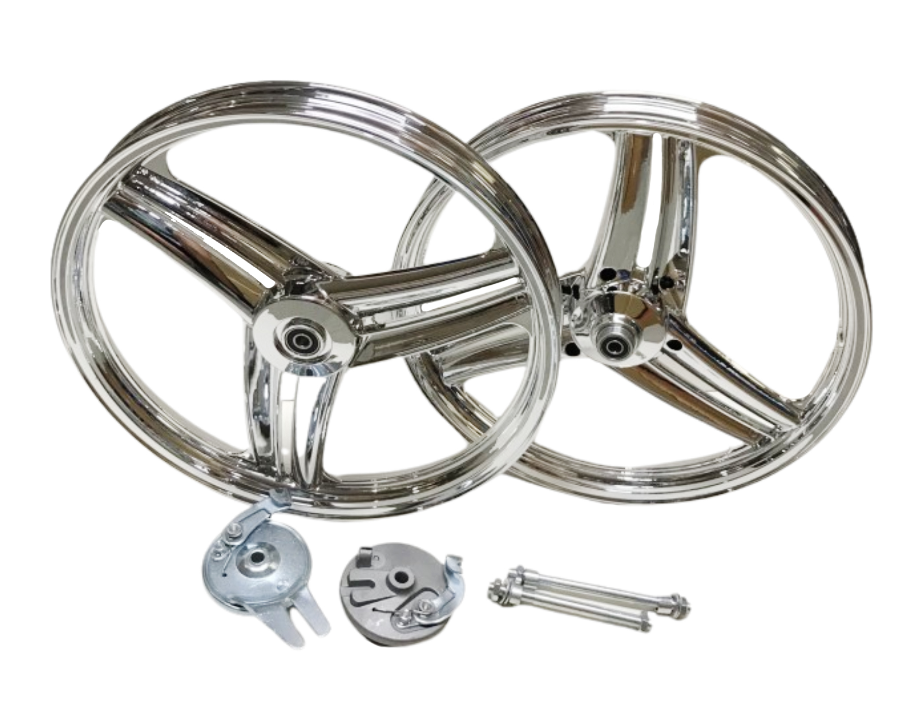Puch Maxi Peugeot 103 velgenset 17 inch compleet model grimeca chroom voor Peugeot 103 MVL (passend maken voor andere merken) Puch MBK - 17 x 1.6 velg inclusief 12mm assen en ankerplaat 6 razze elica velg set wiel