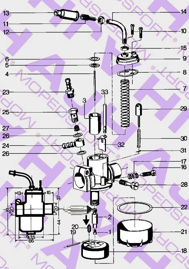BING/PUCH MAXI/BROMFIETS/KREIDLER NR 20 Vlotternaald 47-032 1-15-103 1-15-46 1-12-232 12/15MM CARBURATEUR