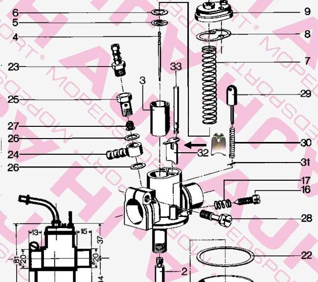 Bing/puch Maxi Nr 32 Startschuif 1-15-46 1-12-232 1-12-210 Carburateur