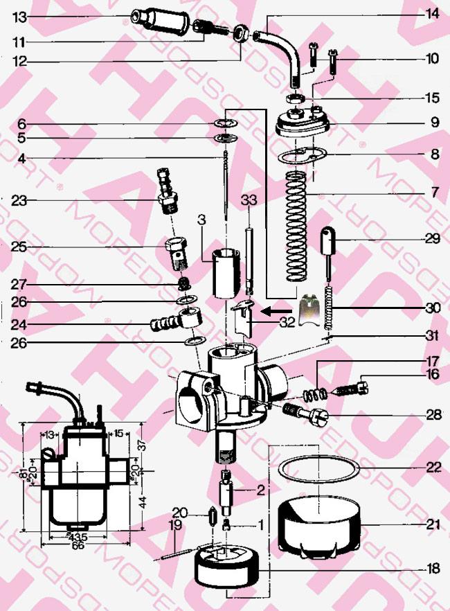 Bing/puch Maxi Nr 32 Startschuif 1-15-46 1-12-232 1-12-210 Carburateur
