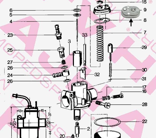 BING PUCH MAXI Nr 9 Deksel origineel 1/15/46 1/10/210 10mm 15mm CARBURATEUR