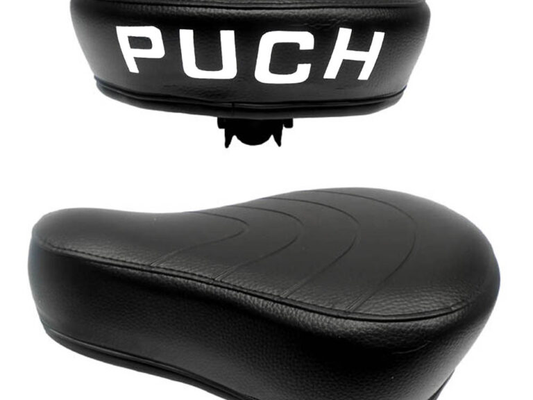 Puch Maxi zadel zwart dun plat model met Puch-opdruk