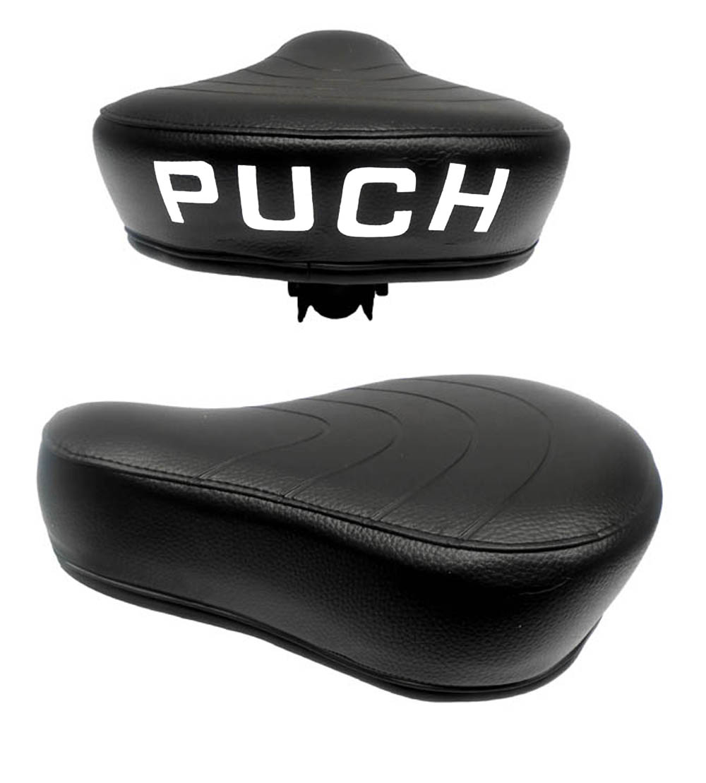 Puch Maxi zadel zwart dun plat model met Puch-opdruk