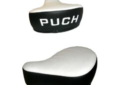 Zwart/wit zadel met Puch-opdruk voor Puch Maxi bromfiets