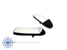 Lang sport buddyseat in zwart met witte accenten voor brommer en scooter