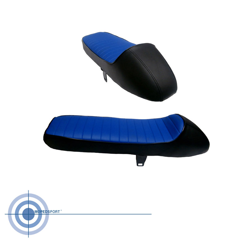 Buddyseat Sport Lang zwart blauw lang duozadel voor klassieke brommer
