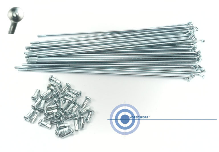 Universeel Bromfiets Sachs Spaken 190x2.9mm Set 135d / 80 Graden Kop 36x + Zilver Nippels Spaak Wiel Jis G3506