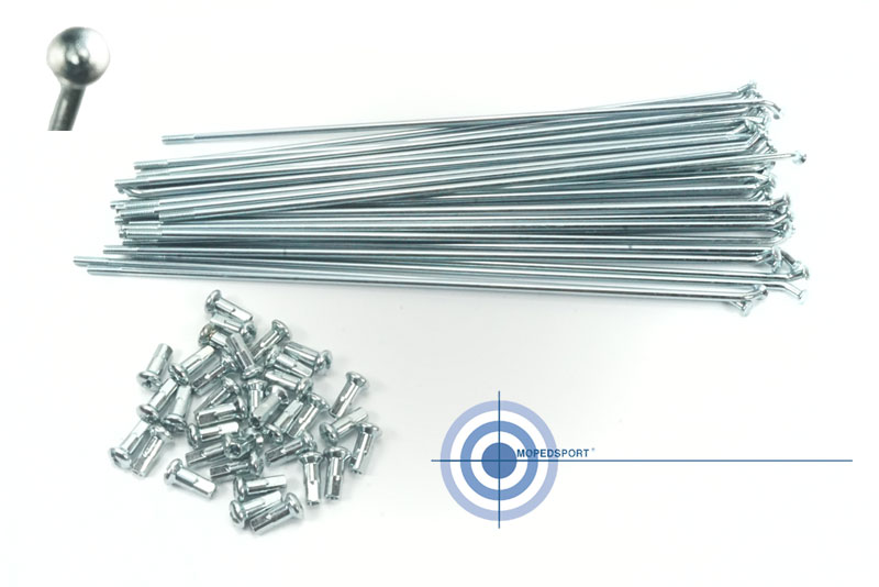 Universeel Bromfiets Sachs Spaken 190x2.9mm Set 135d / 80 Graden Kop 36x + Zilver Nippels Spaak Wiel Jis G3506