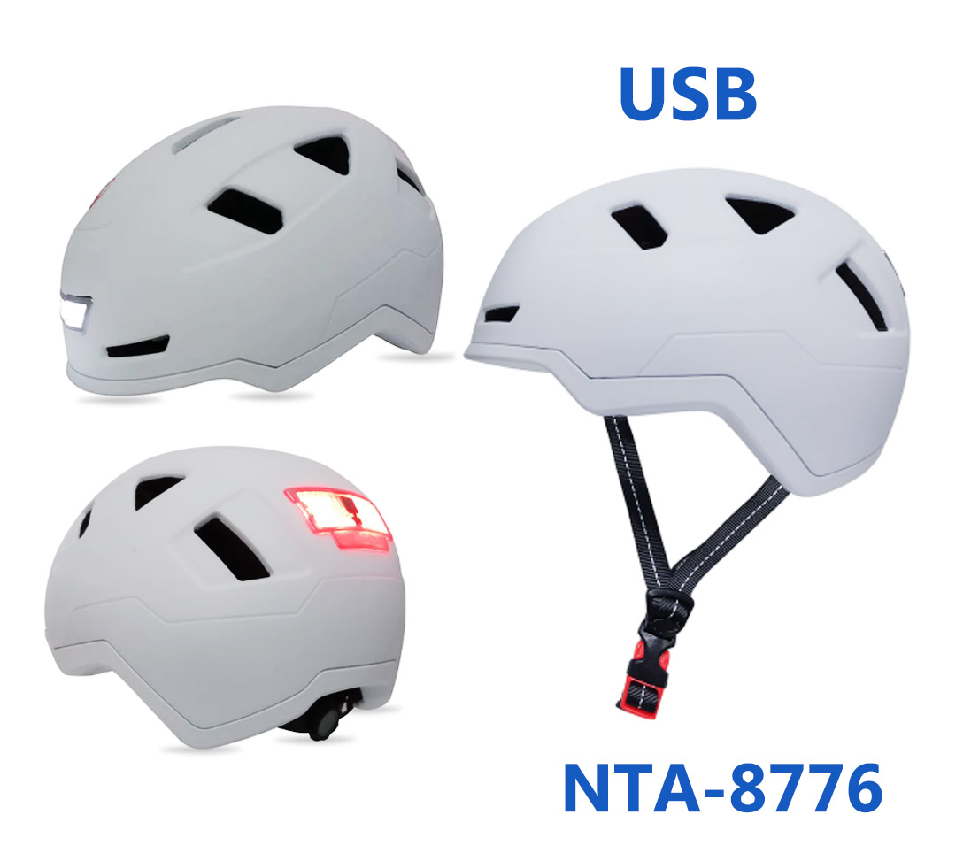 Witte NTA-8776 pedelec helm met LED verlichting voor en achter
