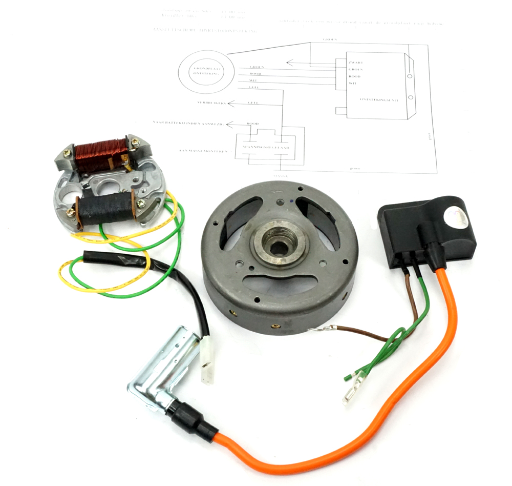 Elektronische ontsteking 12V 35W linksdraaiend compleet voor Kreidler bromfiets