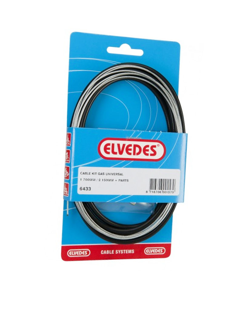 UNIVERSEEL SCOOTER BROMFIETS Gaskabel elvedes buitenkabel 1.70 mtr 170cm totaal 2.25 mtr / 225CM zwart verzinkt Gas Kabel