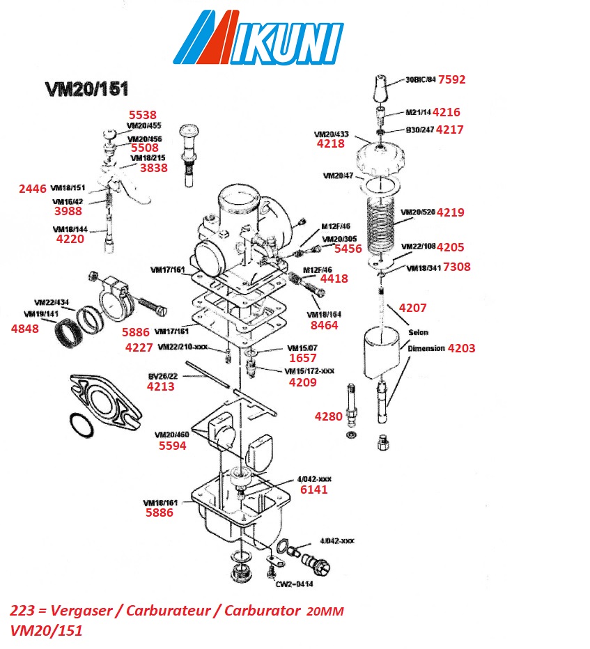Bromfiets Hercules Mikuni Yamaha Ring Gasnaald 20mm 20/369 Mikuni Vm20-151 /179 / 273 Origineel Carbureteur