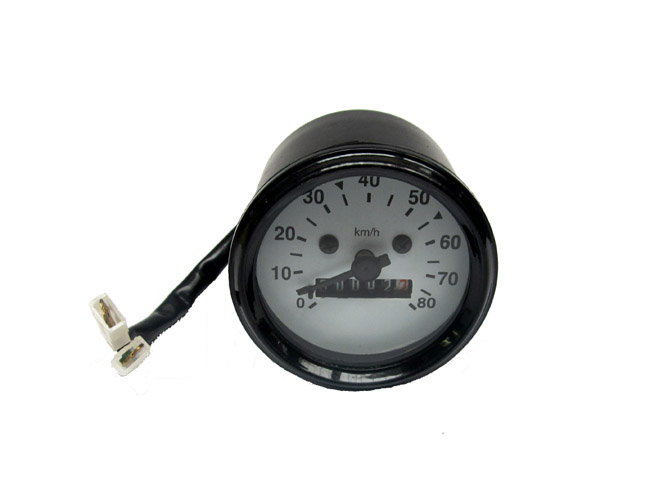 Universele witte kilometerteller 60mm 80 km/h VDO-aansluiting Puch Tomos