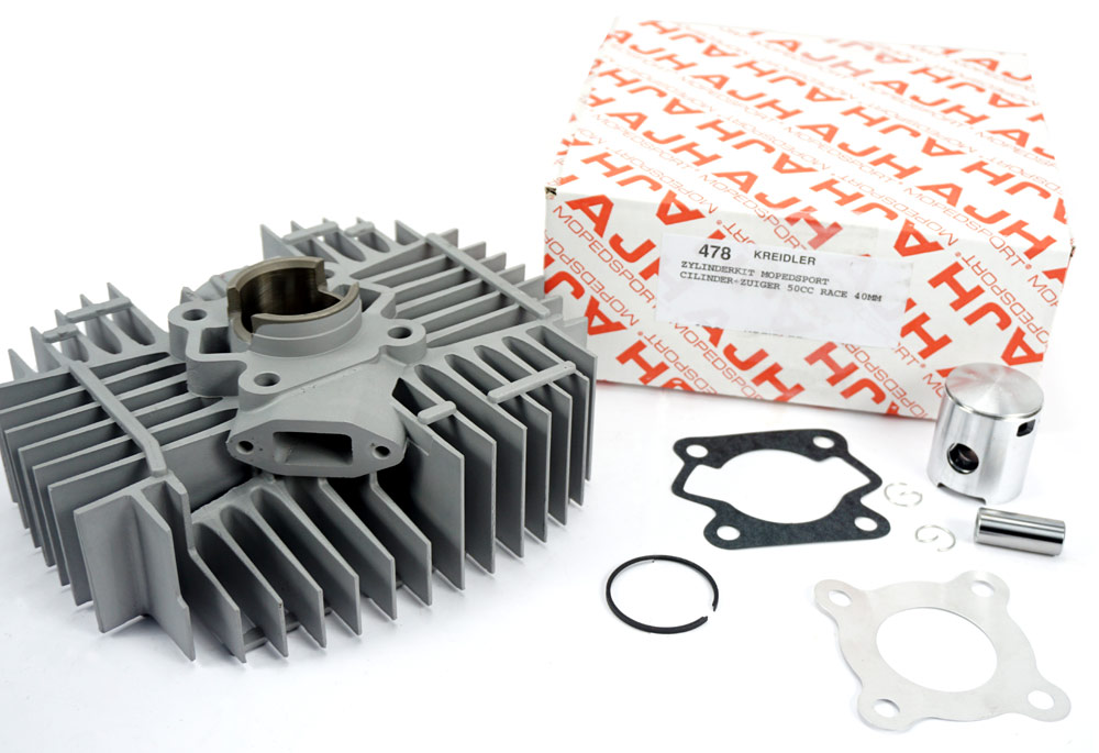 Kreidler Cilinder+zuiger Race 40mm 50cc Ajh Extra Poorten Timing Voor Uitlaat Nr 1795/1911 En 790 Of 1545 32mm Gebruiken Tapafstand 55mm Brede Tap Voskamp Cilinderkop 1941