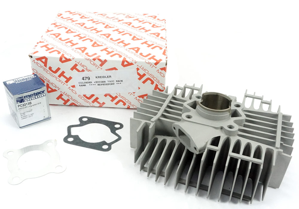 Kreidler Cilinder Race + Zuiger 44mm 70cc / 63cc - Extra Poorten - Timing Van Jaap Voskamp Vroeger Werkzaam Bij Van Veen Kreidler Ajh. Tapafstand 55mm Brede Tap **nieuwe Verbeterde Versie Zuiger 2025** Meteor