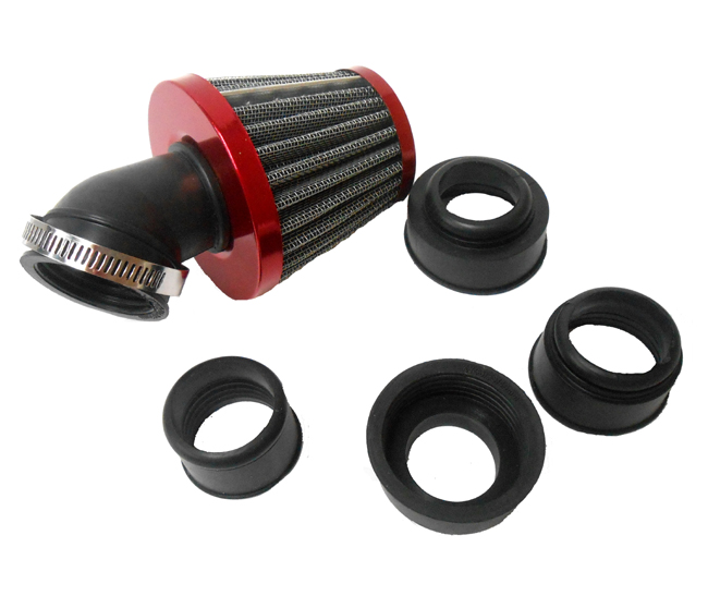 Universeel Bromfiets Puch Powerfilter 28-50mm Rood - 45 Graden Gebogen Filter Scooter Luchtfilter