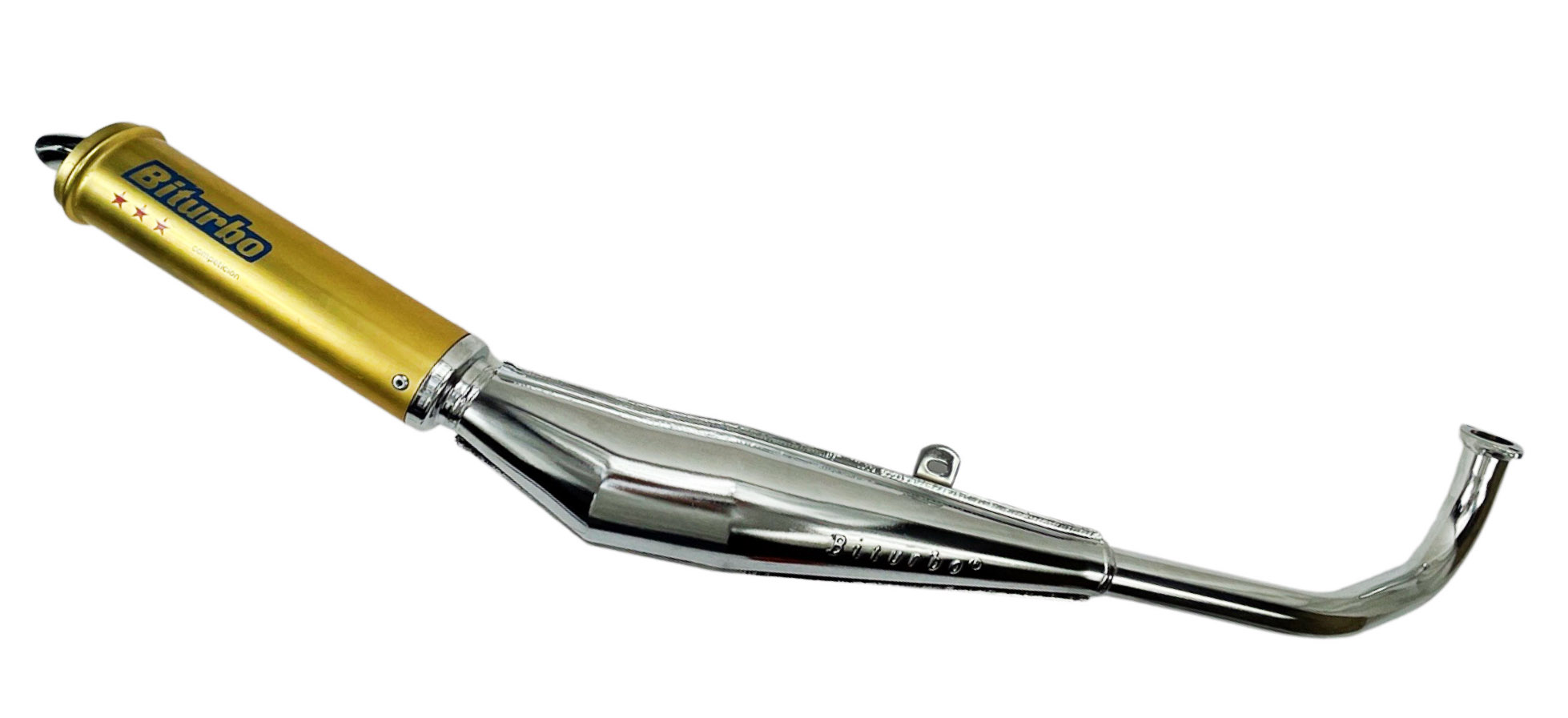 Biturbo chroom uitlaatdemper met losse bocht 28mm voor Tomos A3 en A35