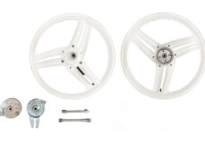 Universeel Velgenset 17 Inch Compleet Grimeca Wit Voor Peugeot 103 Mvl (passend Maken Voor Andere Merken) Puch Mbk - 17 X 1.6 Velg Inclusief 12mm Assen En Ankerplaat 6 Razze Elica Velg Set Wiel
