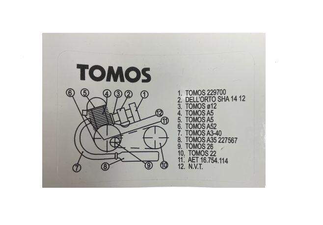 Tomos A52 model identificatiesticker zwart-wit 60x40mm framesticker