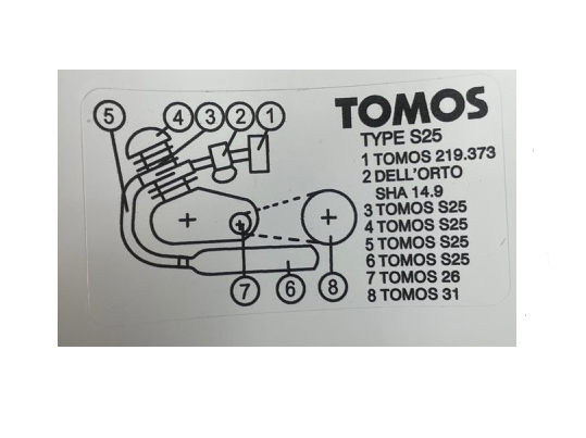 Tomos S25 identificatie sticker 63x35mm voor frame
