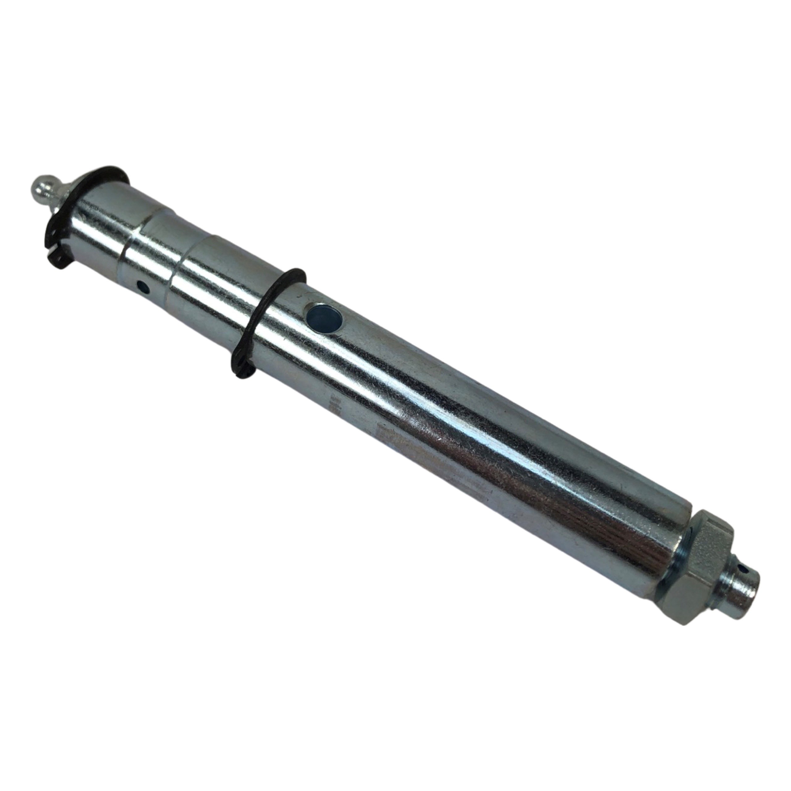 Bromfiets 517 As Rempedaal- 517-18.103 - Asdiameter: 18mm - Aslengte: 126mm - Totale Lengte: 147mm - Draad En Moer M10 - Radiale Boring: 6mm - Met Smeernippel