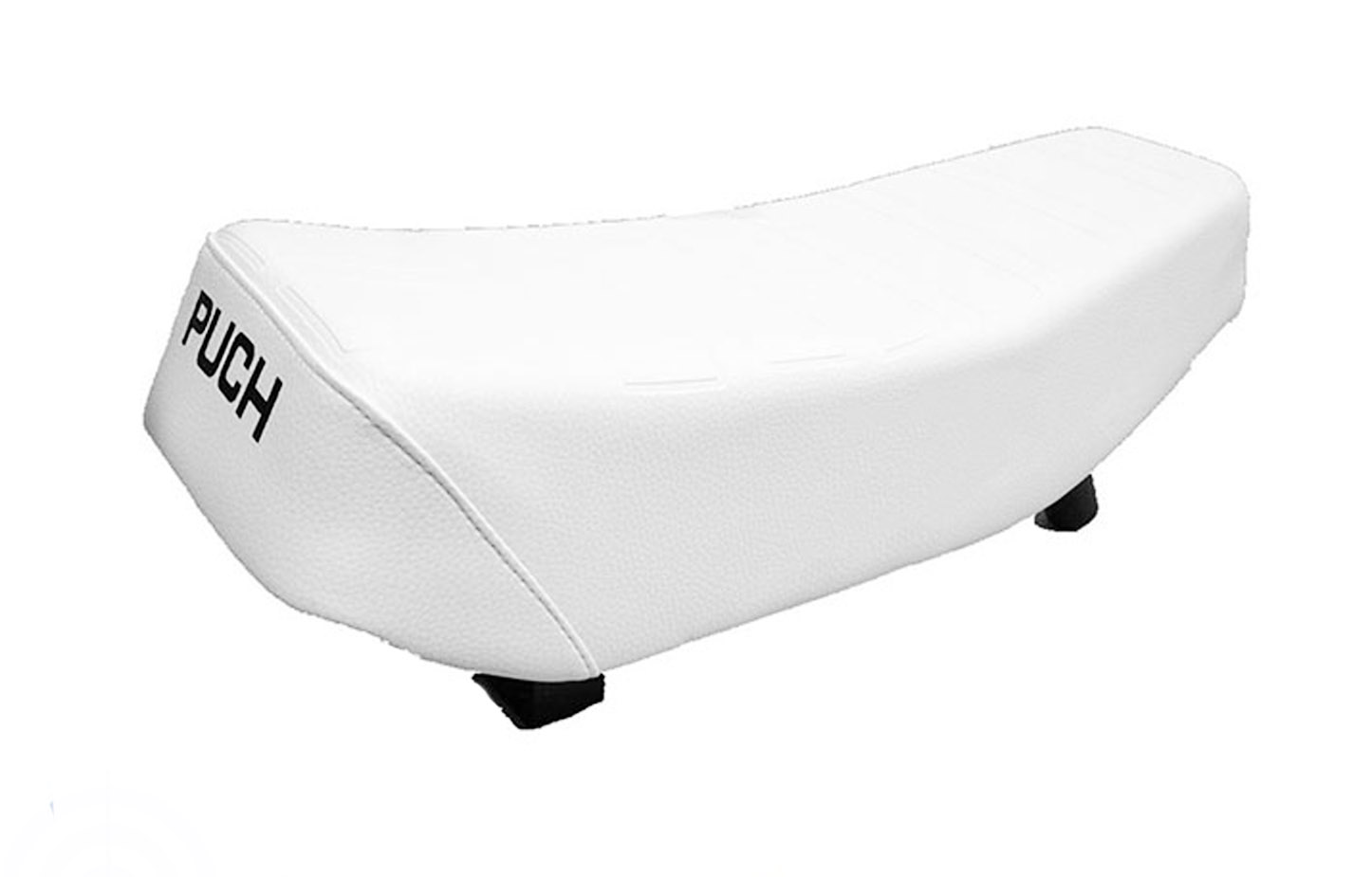 Wit Puch Maxi buddyseat duozadel met zwarte Puch-opdruk