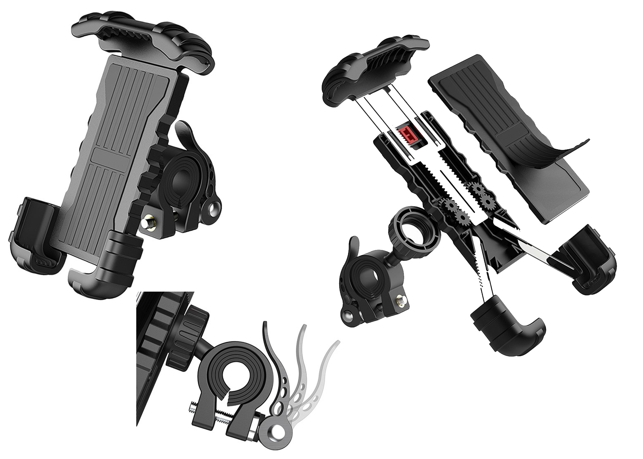 UNIVERSEEL Telefoonhouder uitschijfbaar met veiligheidsslot - bevestiging op stuurbuis diameter 15 - 30mm - geschikt voor alle smartphones van 4.7 tot 6.8 inch en 15mm dik - 360 graden rotatie - voor navigatie / GPS snelheid - APPLE / SAMSUNG / NOKIA / MOTOROLA - FIETS / BROMFIETS / MOTOR
