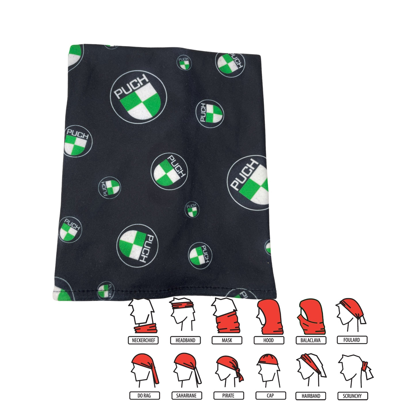 Puch bandana face shield 42x25cm polyester microfiber met Puch logo