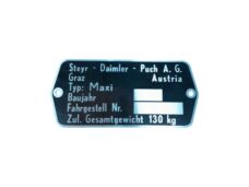 Blanco aluminium typeplaatje voor frame van Puch Maxi N