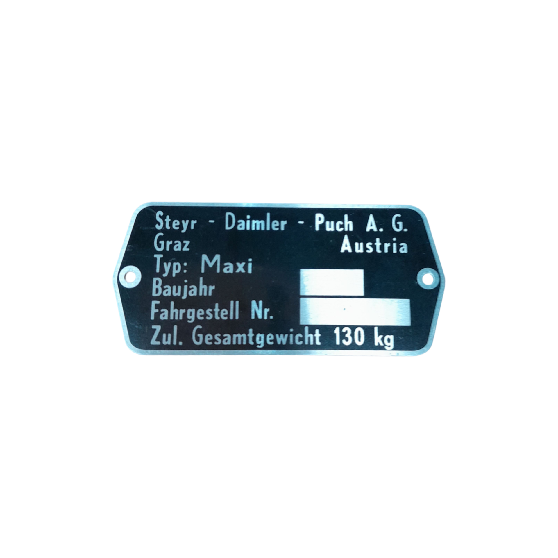 Blanco aluminium typeplaatje voor frame van Puch Maxi N
