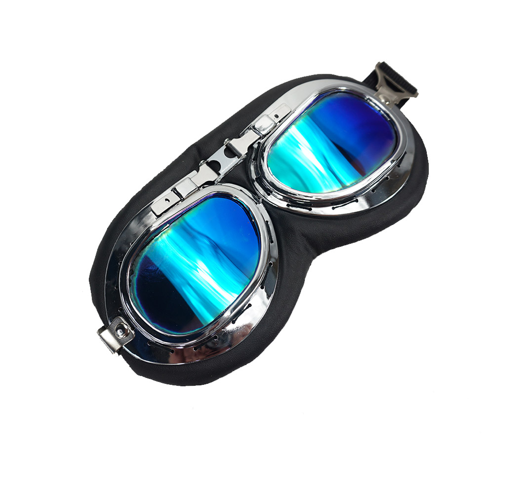 Universeel helm oldtimer bril voor op jethelm zwart spiegel lens helm diverse